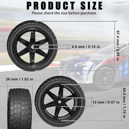 OD 2.65" On Road Rubber Tires Plastic Wheel Rims 12mm Hex for 1/10 RC Car | Compatible with MJX HSP Tamiya HPI Kyosho Traxxas Sakura Redcat WLtoys 1/10 RC On-Road Racing Touring Car (4pcs, Black) - style: C-Black