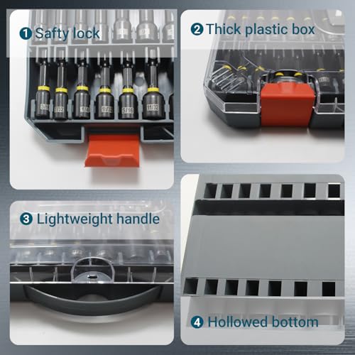 80-Piece Magnetic Impact Nut Driver Set, SAE/Metric Nut Driver Set, Socket Adapters, Wing Nut Driver, Bit Holder, Universal Sockets, Quick Release Extension, Power Bits, 1/4'' Quick Change - size: 80-Piece Magnetic Impact Nut Driver Set