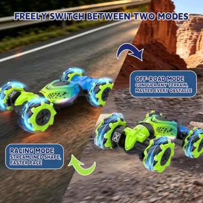 Remote Control Car - RC Drift Car Gesture Sensing Toy Boy Age 6-8-12 Gifts | Gesture Sensing RC Stunt Car for Kids Toys 6 7 8 9 10 11 12 Year Old Boy Birthday Christmas Presents with Lights Music - color: Green