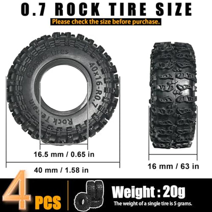 0.7” FS6 Super Soft Crawler Tires, 40×16mm Micro Scale Rubber Tires with Foam Inserts, Compatible with Axial SCX30 Redcat Ascent-32 1/30–1/32 RC Crawler Upgrades (4PCS)