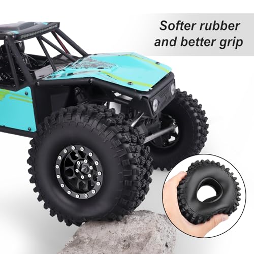 HobbyPark 1.9 Beadlock Wheels and Tires Height 4.72inch 120mm Soft Rubber Good Grip, Mounting Tool for TRX4 Axial SCX10 II III Redcat Gen8 Gen7 1/10 RC Crawler w/Foam,Set of 4 (Black Rings) - color: Black Rings