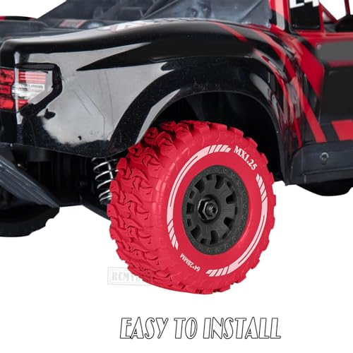 RC MX1.25 RC Truck Wheel Tires for Traxx as/Mojave GROM 223S 4x4 RTR,14301 14302 14303,Tamiya Kyosho HPI 1/14-1/18 Scale On/Off Road,RC Monster Truck Car Wheels,Black-Red - color: Black-red(rc Wheels Tires)