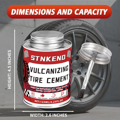 Vulcanizing Rubber Cement, 4.4 Oz Tire Rubber Adhesive | Car Tire Repair Cement with Brush, Waterproof & Heat-Resistant, Tire Glue for Car, Motorcycle, Bike, Truck, Tractor
