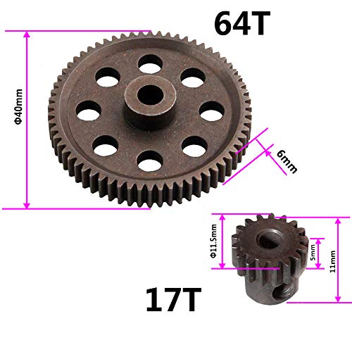 ShareGoo RC 11184 Spur Differential 64T Metal Main Gear & 11119 Pinion 17T Motor Gear Set for HSP Redcat Volcano EPX 1/10 Monster Truck Car