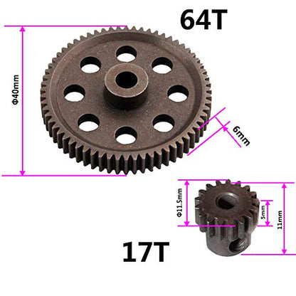 ShareGoo RC 11184 Spur Differential 64T Metal Main Gear & 11119 Pinion 17T Motor Gear Set for HSP Redcat Volcano EPX 1/10 Monster Truck Car