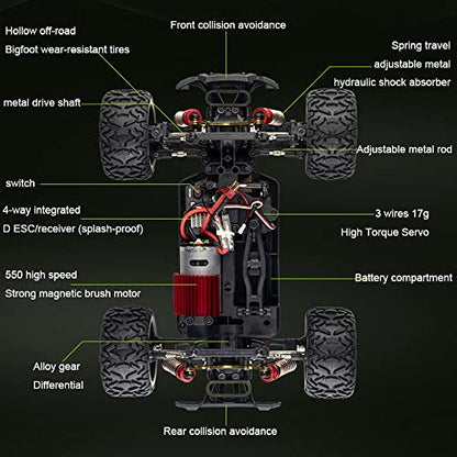 RC Car, 1/14 Scale 2.4GHz Remote Control Car, 4WD 50km/h High Speed Racing Car, Off-Road Buggy Drift Car RTR with Aluminum Alloy Chassis, Zinc Alloy Gear
