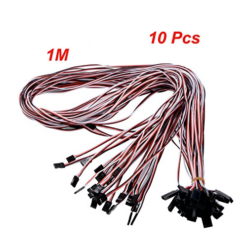 1M Servo Extension Cable 3 Pin Male to Female Lead Wire for RC Airplane (10Pcs) - color: 10pcs, size: 1M