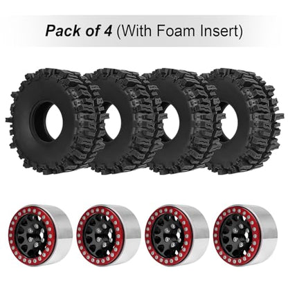 HobbyPark Soft Rubber 1/10 RC Crawler 1.9 Mud Slingers Tires 4.7inch 120mm and 1.9 Beadlocks Wheels Set for Scale RC4WD Axial SCX10 TRX4 Redcat Gen 8 Good Grip w/Foams (Black & Red Rims) - color: Black & Red Rims