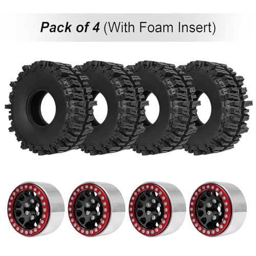 HobbyPark Soft Rubber 1/10 RC Crawler 1.9 Mud Slingers Tires 4.7inch 120mm and 1.9 Beadlocks Wheels Set for Scale RC4WD Axial SCX10 TRX4 Redcat Gen 8 Good Grip w/Foams (Black & Red Rims) - color: Black & Red Rims