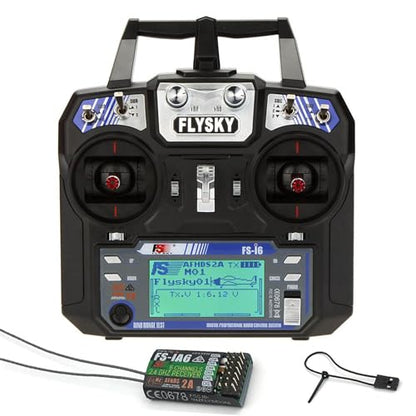 Flysky FS-i6 Transmitter, 6CH Transmitter with FS-iA6 Receiver | 2.4G AFHDS 2A Protocol, High Sensitivity, Low‑power Receiver, 6 Channel Quick Bind, Stable, Mode 2 (Throttle Left)