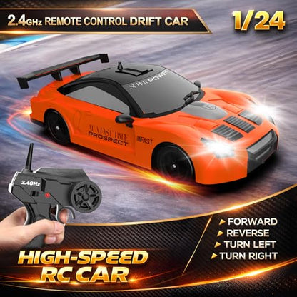 Remote Control Car RC Drift Car 2.4GHz 1:24 Scale 4WD 15KM/H High Speed Model Vehicle with LED Lights Drifting Tire Racing Sport Toy Car for Adults Boys Girls Kids Gift - color: I-orange