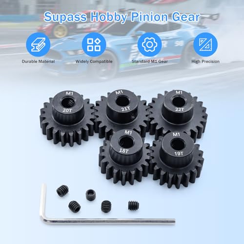 Surpass Hobby Mod 1 Pinion Gear 5mm 18T 19T 20T 21T 22T Motor Gears for 1/10 1/8 RC Car Parts - size: 18T 19T 20T 21T 22T