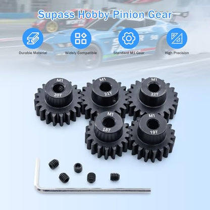 Surpass Hobby Mod 1 Pinion Gear 5mm 18T 19T 20T 21T 22T Motor Gears for 1/10 1/8 RC Car Parts - size: 18T 19T 20T 21T 22T