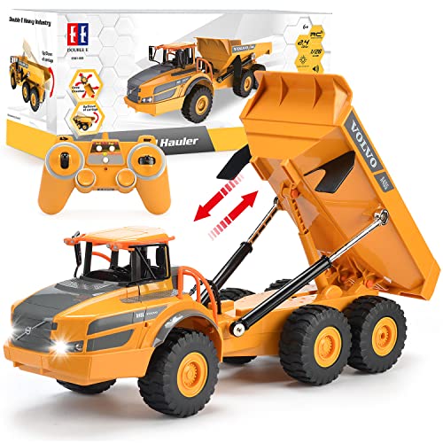 DOUBLE E Volvo RC Dump Truck Toy for Kids, Articulated Hauler, Remote Control Construction Toys Vehicles with Lights, Birthday Gifts Ideas for Boys Age 6 7 8 9 10 Year Old and up - color: Yellow