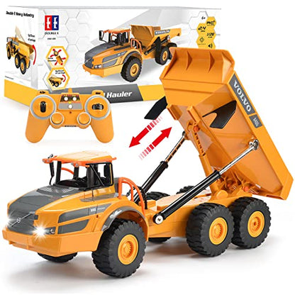 DOUBLE E Volvo RC Dump Truck Toy for Kids, Articulated Hauler, Remote Control Construction Toys Vehicles with Lights, Birthday Gifts Ideas for Boys Age 6 7 8 9 10 Year Old and up - color: Yellow