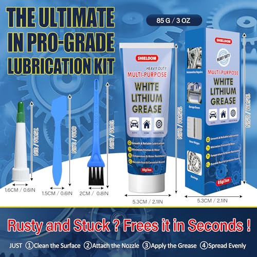 SHIELDOM White Lithium Grease Multi-Purpose Grease Waterproof Lubricant for Hinges, Bearings, Gears, Track Rail, Ideal for Marine, Automotive, Industrial & Household 3oz/85g