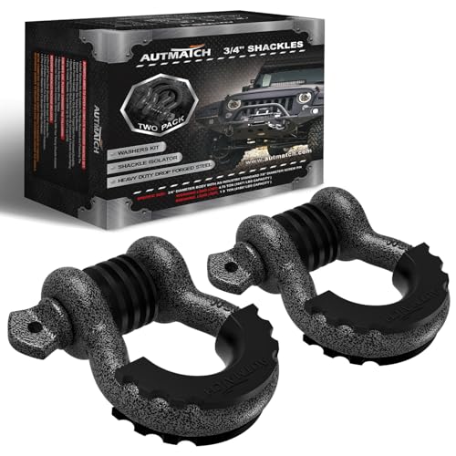 AUTMATCH 3/4" D Ring Shackles (2-Pack) - 41,887 lbs Break Strength | Clevis Shackle with 7/8" Pin & Isolator Washer Kit for Tow Strap, Winch, Towing & Off-Road Vehicle Recovery, Grainstone - color: Grainstone