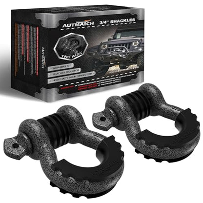 AUTMATCH 3/4" D Ring Shackles (2-Pack) - 41,887 lbs Break Strength | Clevis Shackle with 7/8" Pin & Isolator Washer Kit for Tow Strap, Winch, Towing & Off-Road Vehicle Recovery, Grainstone - color: Grainstone