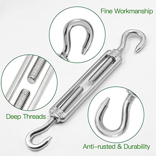 6PCS M5 Hook & Hook Turnbuckle 304 Stainless Steel Turnbuckle Wire Rope Tension Heavy Duty Turnbuckles for Cable Railing Wire Rope Hardware Kit (M5, Hook & Hook) - style: Hook & Hook-M-5