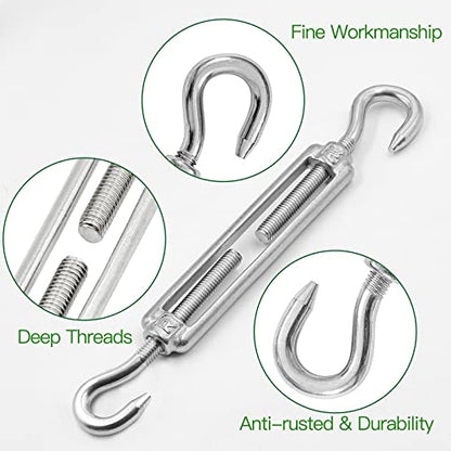 6PCS M5 Hook & Hook Turnbuckle 304 Stainless Steel Turnbuckle Wire Rope Tension Heavy Duty Turnbuckles for Cable Railing Wire Rope Hardware Kit (M5, Hook & Hook) - style: Hook & Hook-M-5