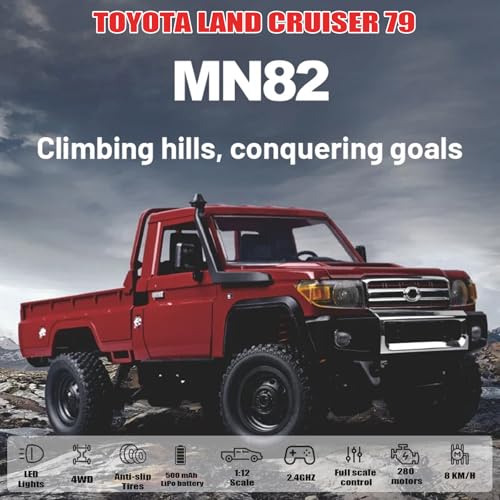 RC Crawler, 1:12 Scale MN82 RC Crawler, 4WD LC79 Land Cruiser Rock Crawlers with Lights, Speed Adjustment, Servo, Tires 2.4Ghz RTR RC Rock Truck for Teens Adults(Red) - color: Burgundy