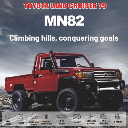 RC Crawler, 1:12 Scale MN82 RC Crawler, 4WD LC79 Land Cruiser Rock Crawlers with Lights, Speed Adjustment, Servo, Tires 2.4Ghz RTR RC Rock Truck for Teens Adults(Yellow) - color: Yellow