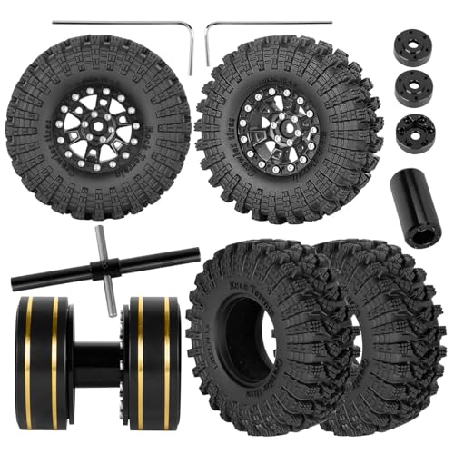 RC 1.3" Beadlock Tires Wheels for 1/18 1/24 Trx4m SCX24 FCX24 Ascent-18 RC Crawler Car,4pcs 1.3 Inch Wheel Rim Soft Rubber Tires,Black - color: Black-(1.3" Beadlock Tires）