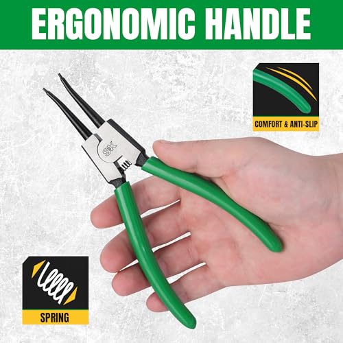 SK 7-Inch Snap Ring Pliers, External Circlip Pliers with Straight Jaw | Tip Diameter 0.07'', Premium CR-V Steel, Polished & Black Finished Tip, Spring-Loaded, Anti-Slip Grip - style: External Straight