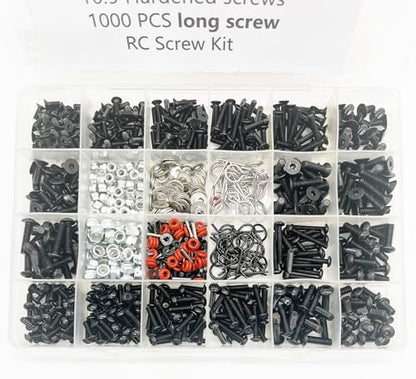 RC Screw Kit Universal Screws 1000pcs M3 M4 Assortment Set, Hardware Fasteners 1/8 1/10 1/12 1/16 Scale RC Cars Trucks Crawler, RC Screw Kit (Long Screw