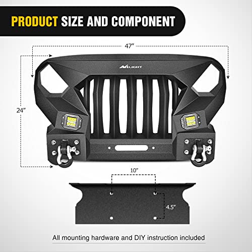 Nilight Front Bumper Grill for 2007-2015 2016 2017 2018 Wrangler JK&Unlimited 2/4 Doors with Winch Plate 2x42w LED Work Light Pods Textured Black Solid Steel Off-Road - color: Front Bumper Grill