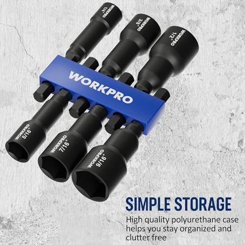 WORKPRO 6 PCS Magnetic Nut Driver Set, 1/4" Hex Shank, CR-V Steel, SAE | Drill Socket Set, Impact Driver Bit Set, 1/4" to 9/16" - size: 6PCS Magnetic Nut Driver Set