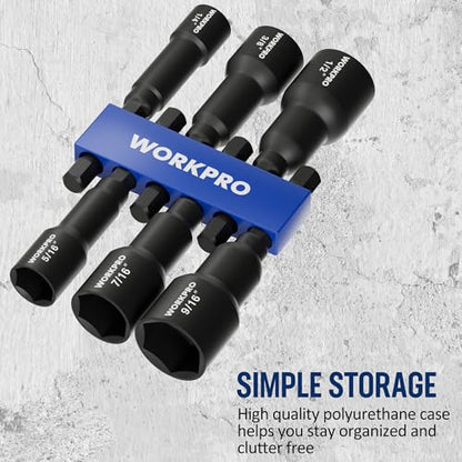 WORKPRO 6 PCS Magnetic Nut Driver Set, 1/4" Hex Shank, CR-V Steel, SAE | Drill Socket Set, Impact Driver Bit Set, 1/4" to 9/16" - size: 6PCS Magnetic Nut Driver Set