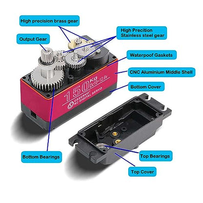 150KG DS51150 Digital Servo Full Metal Gear RC Servo 180 Degree Waterproof IP67 12V with 18T Servo Arm for Baja Car 1/5 RC Car - size: 180 Degree
