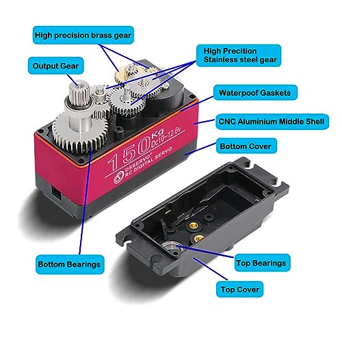 150KG DS51150 Digital Servo Full Metal Gear RC Servo 180 Degree Waterproof IP67 12V with 18T Servo Arm for Baja Car 1/5 RC Car - size: 180 Degree