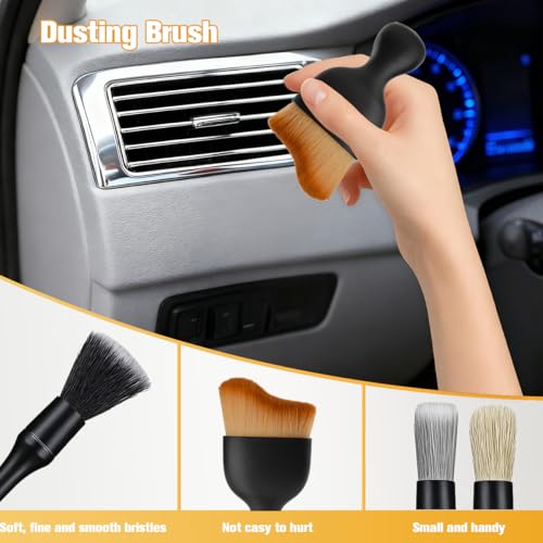 5PCS Car Detailing Brush Kit, Including 3 Ultra Soft No Scratch Boar Hair & 2 Vent Cleaning Brushes, Multi-Use Automotive Interior Detailing Kit, Universal for Most Vehicles - size: 5PCS