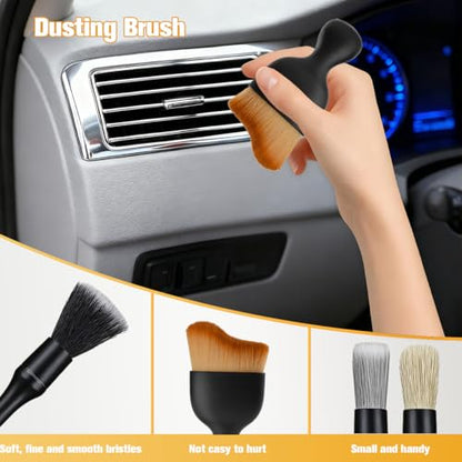 5PCS Car Detailing Brush Kit, Including 3 Ultra Soft No Scratch Boar Hair & 2 Vent Cleaning Brushes, Multi-Use Automotive Interior Detailing Kit, Universal for Most Vehicles - size: 5PCS