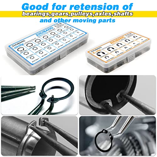 ZHUBANG 800Pcs C-clip External Retaining Rings Snap Rings Assortment Kit Circlip Alloy Steel(M4-M28) + E-clip Assortment Set(1.5mm-10mm) + 5Pcs Snap Ring Plier + Tweezer - size: Alloy Steel 500Pcs C-Clip