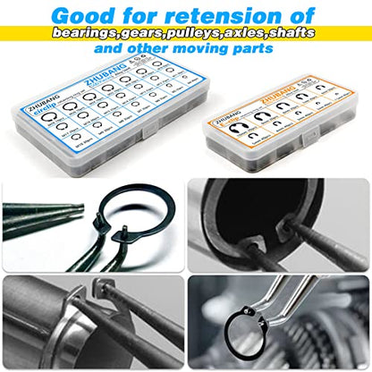 ZHUBANG 800Pcs C-clip External Retaining Rings Snap Rings Assortment Kit Circlip Alloy Steel(M4-M28) + E-clip Assortment Set(1.5mm-10mm) + 5Pcs Snap Ring Plier + Tweezer - size: Alloy Steel 500Pcs C-Clip