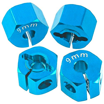 Aluminum Alloy 12mm Wheel Hex Hub Drive Adapters with Pins Screws Compatible with Axial SCX10 HSP HPI Tamiya Redcat 1/10 RC Crawler Car (9mm, Blue) - color: Blue, size: 9mm