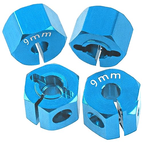 Aluminum Alloy 12mm Wheel Hex Hub Drive Adapters with Pins Screws Compatible with Axial SCX10 HSP HPI Tamiya Redcat 1/10 RC Crawler Car (9mm, Blue) - color: Blue, size: 9mm