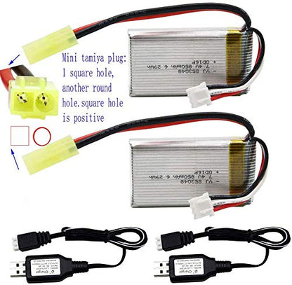 Blomiky 2 Pack 7.4V 850mAh 6.29Wh Li-PO Rechargeable Battery with Mini Tamiya Plug Suitable for 1/18 Scale 9310YL 9310 9301E 9302E 9303E 9034E 9305E RC Car Truck / 9300 850 2