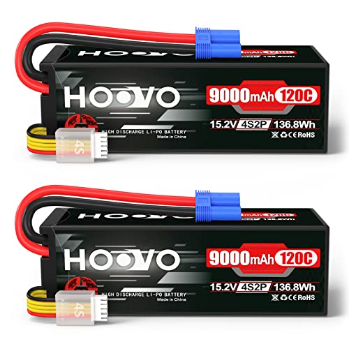 HOOVO 4S Lipo Battery 15.2V 9000mAh 120C RC Battery HV EC5 Plug 2 Pack | High Voltage,Hard Case, compatible for RC Cars Boats Trucks Buggies Drones RC Vehicles - style: 4S 9000mAh