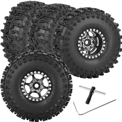 RC 1.0in Beadlock RC Truck Tires Wheels Tires for 1/18 1/24 Trx4m SCX24 RC Crawler.Aluminum 1.0in Beadlock Wheel Rim&1.0in Tires Tyres.Black(4PCS) - color: Black(4pcs）