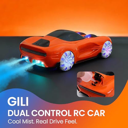 GILI RC Super Car, 2.4GHz Stunt Car with LED Lights & Water Spray Effect | Dual Mode Gesture & Remote | 360° Drift | Rechargeable | Easy Drive | RC Toy Boys Girls 6-12 | Birthday Christmas Gift Kids - color: Orange