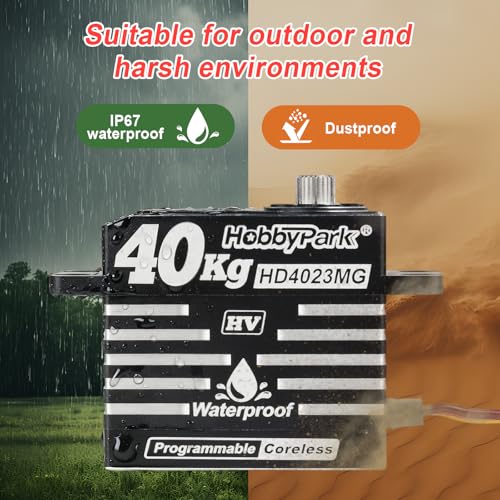 HobbyPark Waterproof 40kg Digital High Torque RC Servos Coreless Motor RC Steering Servo Standard Size Full Metal Stainless Steel Gears Aluminum Case for 1/8 1/10 RC Car Truck Robotic Project 180° HV