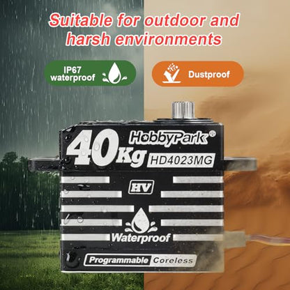 HobbyPark Waterproof 40kg Digital High Torque RC Servos Coreless Motor RC Steering Servo Standard Size Full Metal Stainless Steel Gears Aluminum Case for 1/8 1/10 RC Car Truck Robotic Project 180° HV