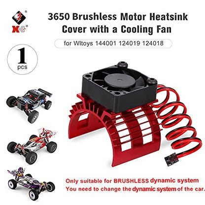 GoolRC Aluminum Alloy Motor Heatsink Cover with Cooling Fan for 3650 Brushless Motor Compatible with WLtoys A959-B A979-B 144001 124019 1/12 /14 RC Car (Red)