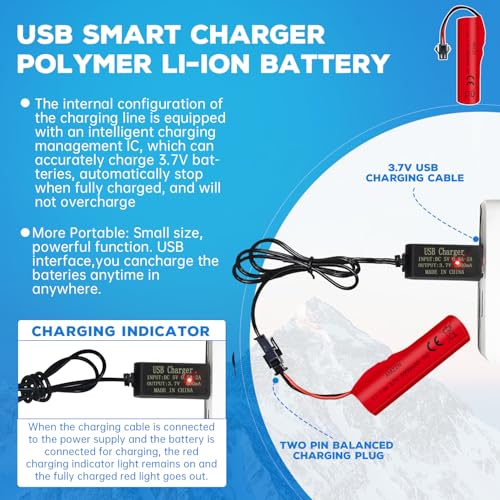 2PCS 3.7V 3000mAh Li-ion Battery with SM-2P Plug and USB Charging Cable for DE42 DE44 DE45 DE68 RC Car,Drifting Car Truck Toy Off-Road Racing Car Battery