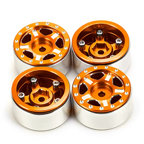 RC-Hub 4Pcs Aluminum Alloy 1.0" Micro Beadlock Wheels for 1/24 Axial SCX24 90081 AXI00001 AXI00002 RC Crawler Car (Orange) - color: Orange