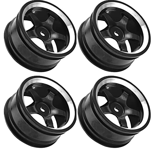 4Pcs Vgoohobby Metal Wheel Rims 12mm Hex Hub 5-Spoke Width 26mm Compatible with 1/10 Tamiya Kyosho HSP HPI Traxxas RedCat Sakura 1/10 On-Road Racing Touring RC Drift Car (Black) - color: Black